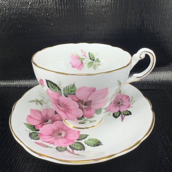 Vintage Regency Teacup Saucer Set Pink Flowers Pattern Bone China England VTG - Picture 1 of 13